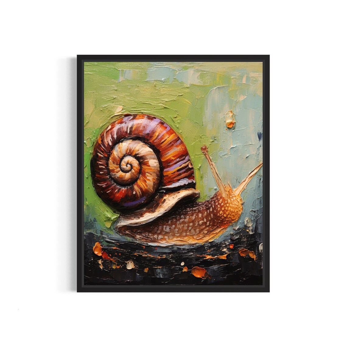 Garden Snail Shell Impasto Oil Painting Nature Detail Art Print