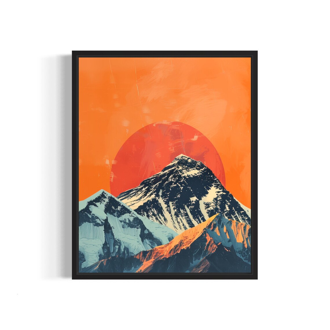 Mount Everest Sunset Poster with Giant Red Sun Behind the Peak