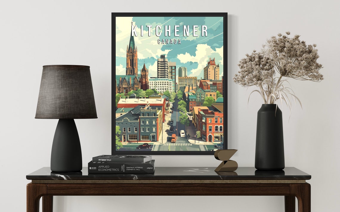 Kitchener Canada Downtown Skyline Mid Century Retro Travel Poster - Image 2