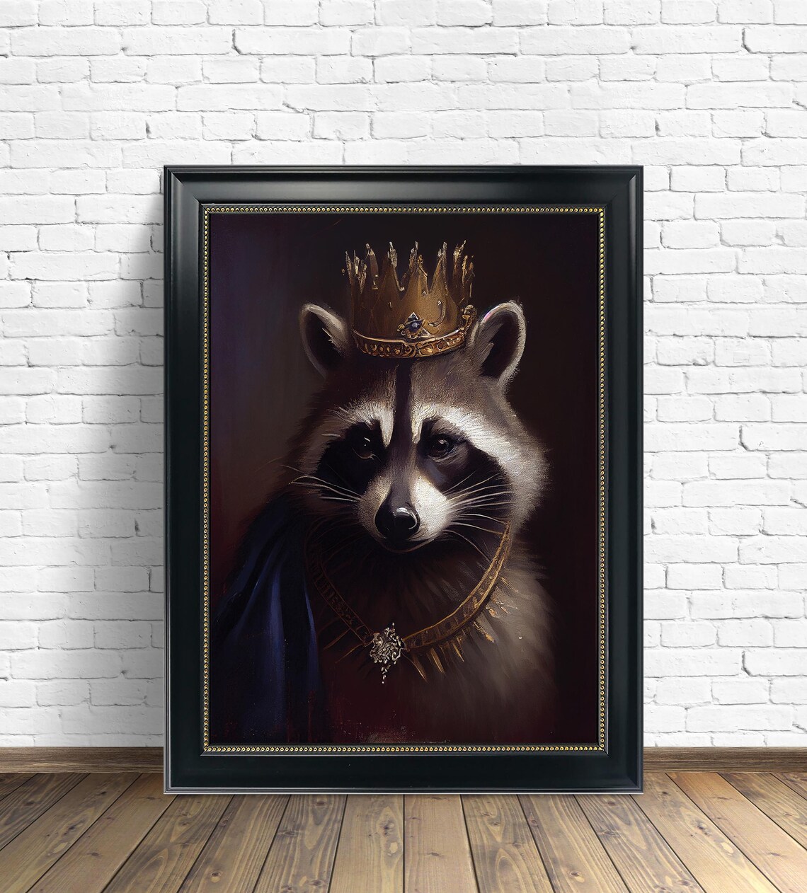 Royal Raccoon Wearing a Golden Crown in a Dark Gothic Portrait Poster - Image 2
