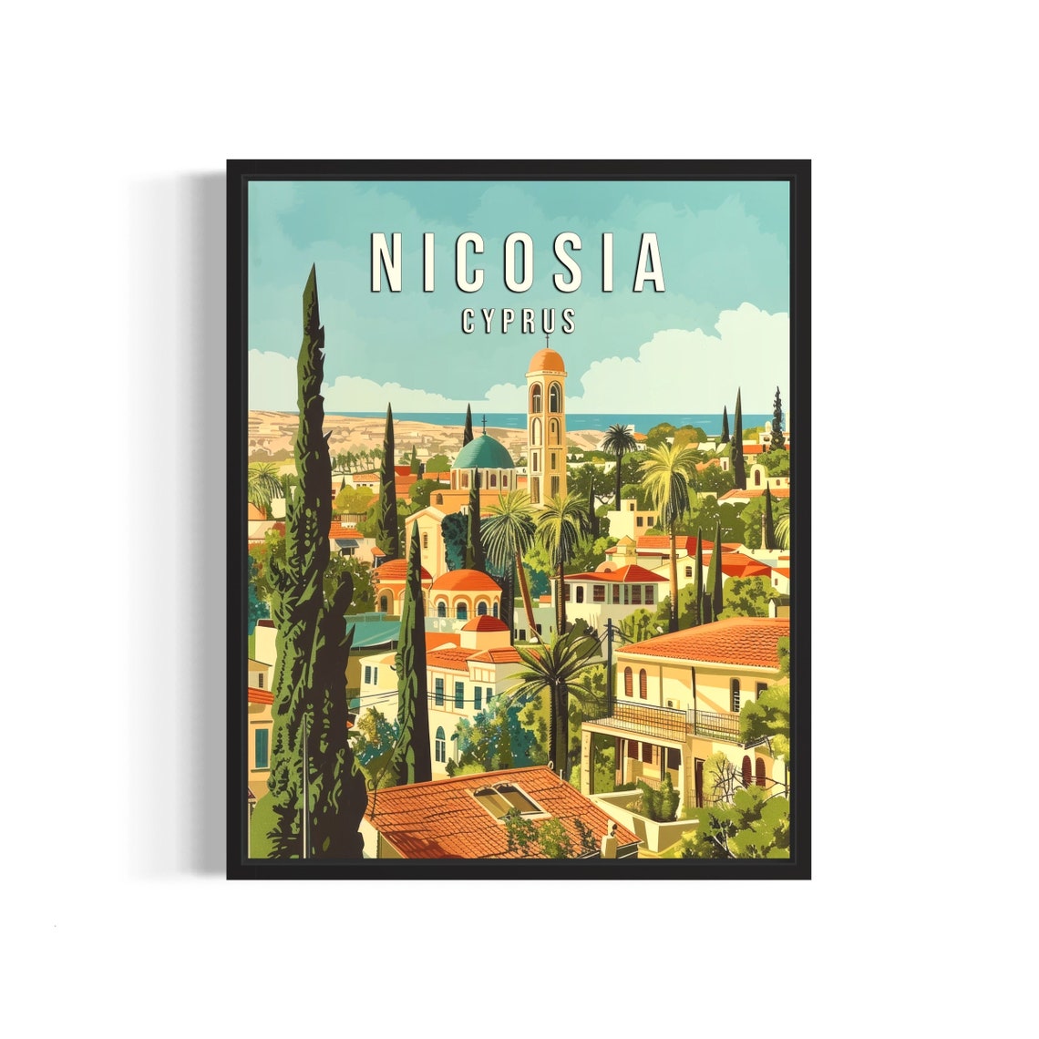 Nicosia Cyprus Red Tiled Roofs Palm Trees Mediterranean Poster