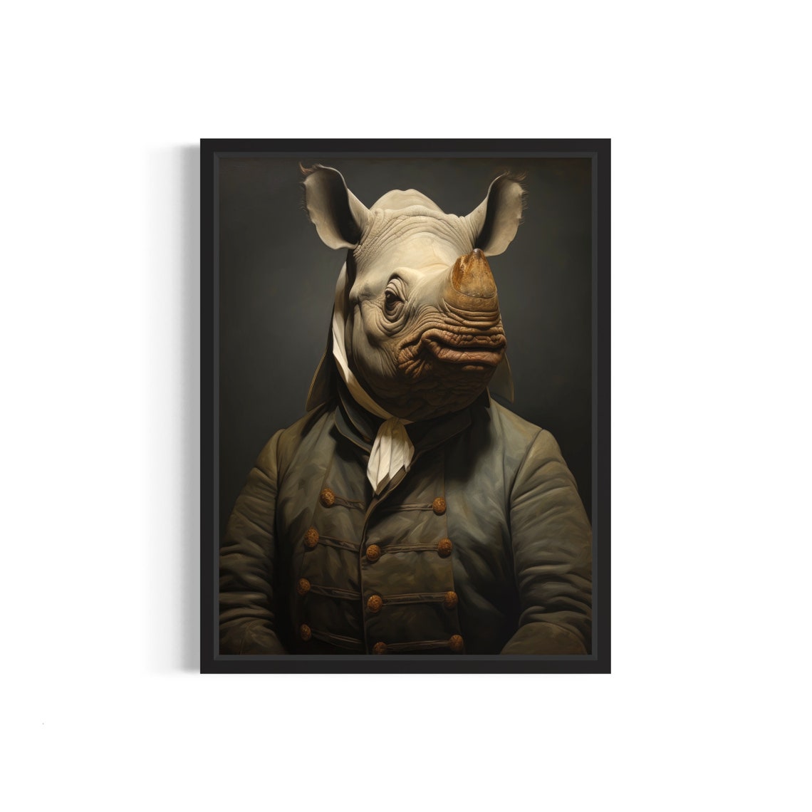 Rhinoceros Gentleman Portrait Buttoned Coat Vintage Wall Art