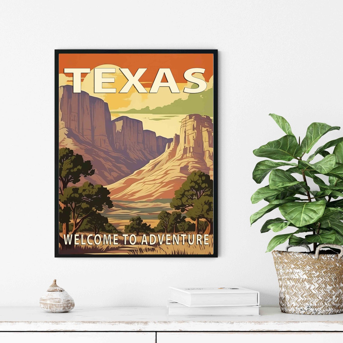 Texas Desert Mesa Sunset Landscape Retro Adventure Travel Poster - Image 3