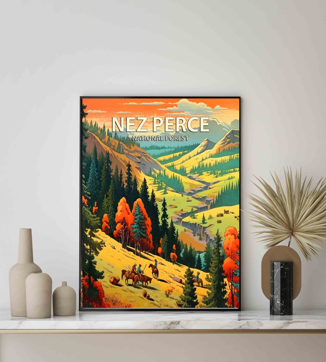 Nez Perce National Forest Horseback Riders Golden Valley Poster - Image 3