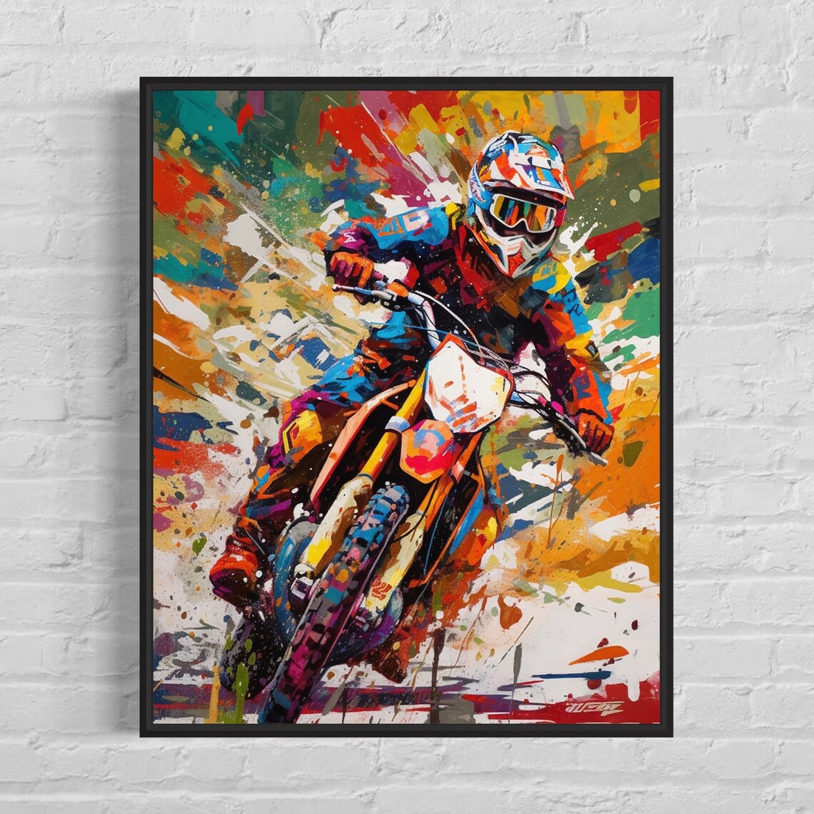 Supermoto Dirt Bike Racer in Bright Colorful Action Art Poster