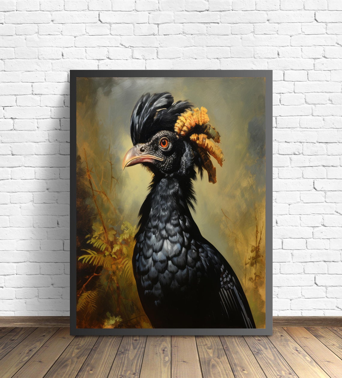 Great Curassow Black Bird Portrait Classical Oil Painting Poster - Image 2
