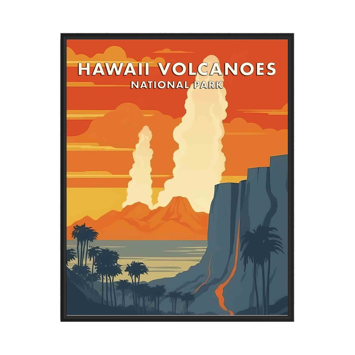 Hawaii Volcanoes National Park Eruption Lava Cliffs Retro Poster