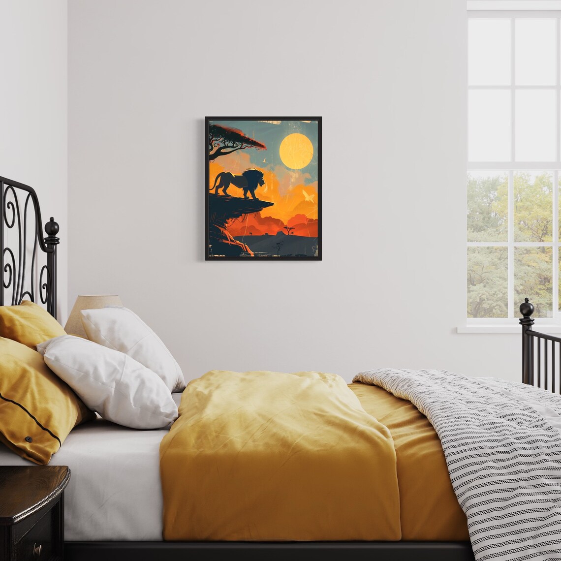 Lion On Rocky Outcrop Beneath African Sunset Safari Scene Poster - Image 3
