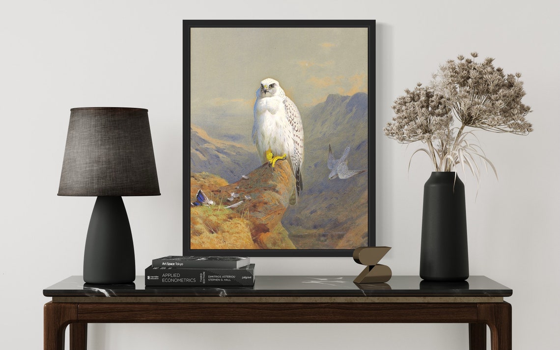 White Gyrfalcon Perched Alpine Rock Vintage Falconry Bird Print - Image 3