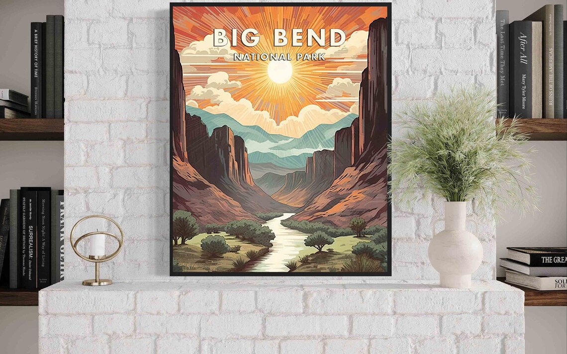 Big Bend National Park Desert Canyon Sunburst Retro Travel Poster - Image 3