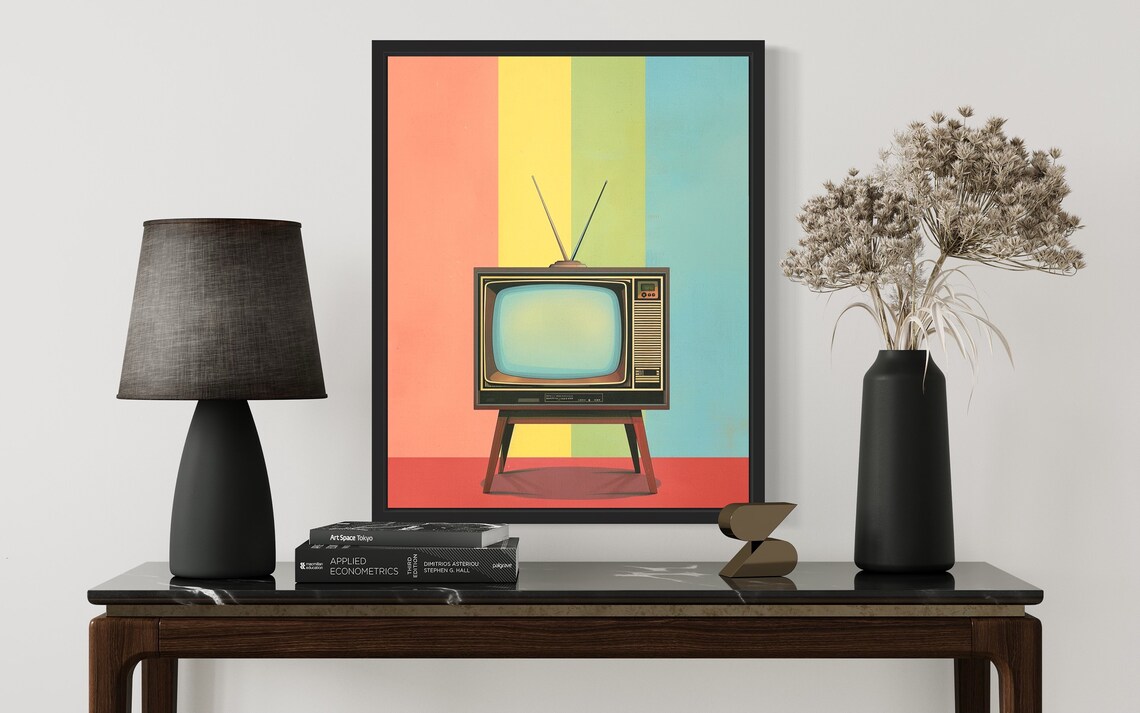 Retro Television Set Striped Background Poster Vintage TV Pop Art - Image 3