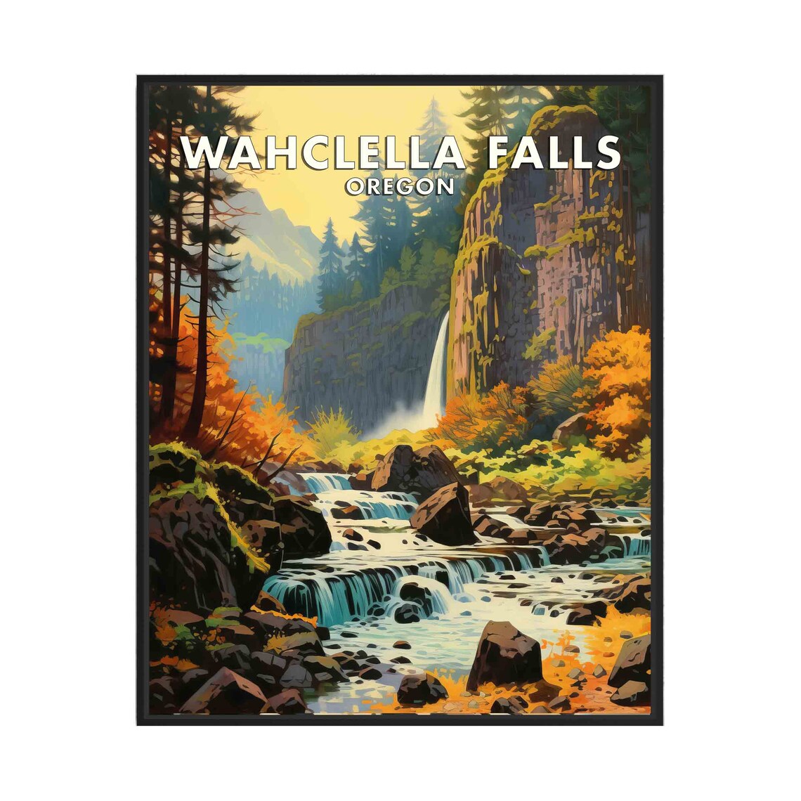 Wahclella Falls Oregon Basalt Gorge Autumn Cascades Travel Poster