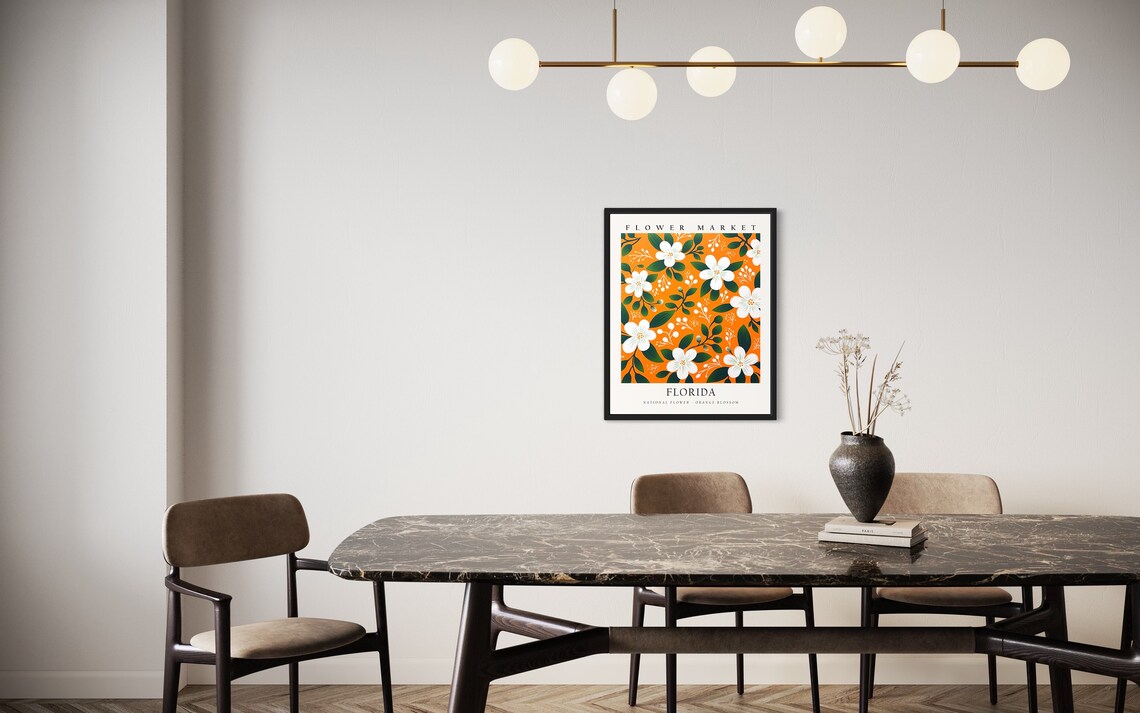 Florida Flower Market Poster of White Orange Blossoms on Orange - Image 2