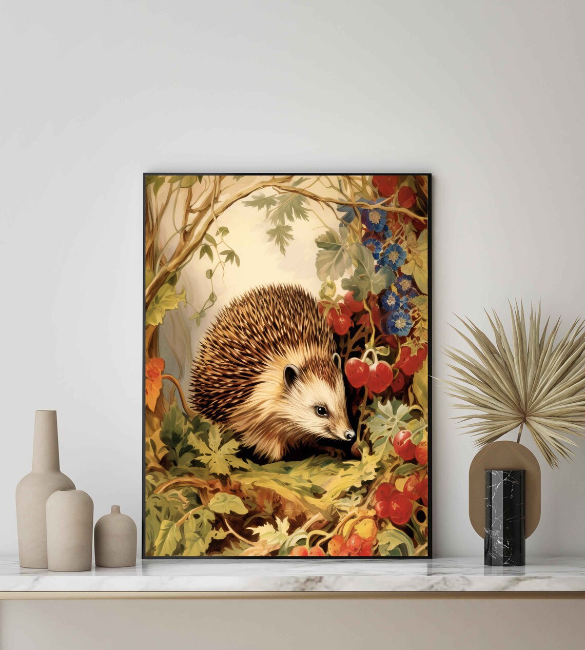 Hedgehog Among Wild Berries Cozy Vintage Garden Wildlife Poster - Image 2