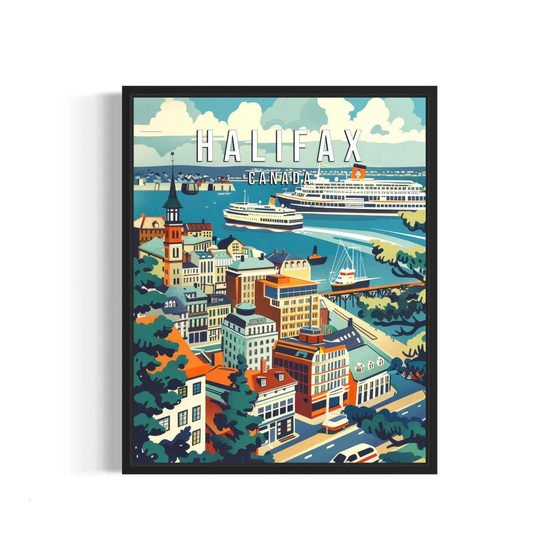 Halifax Canada Historic Seaport Skyline Vintage Travel Poster