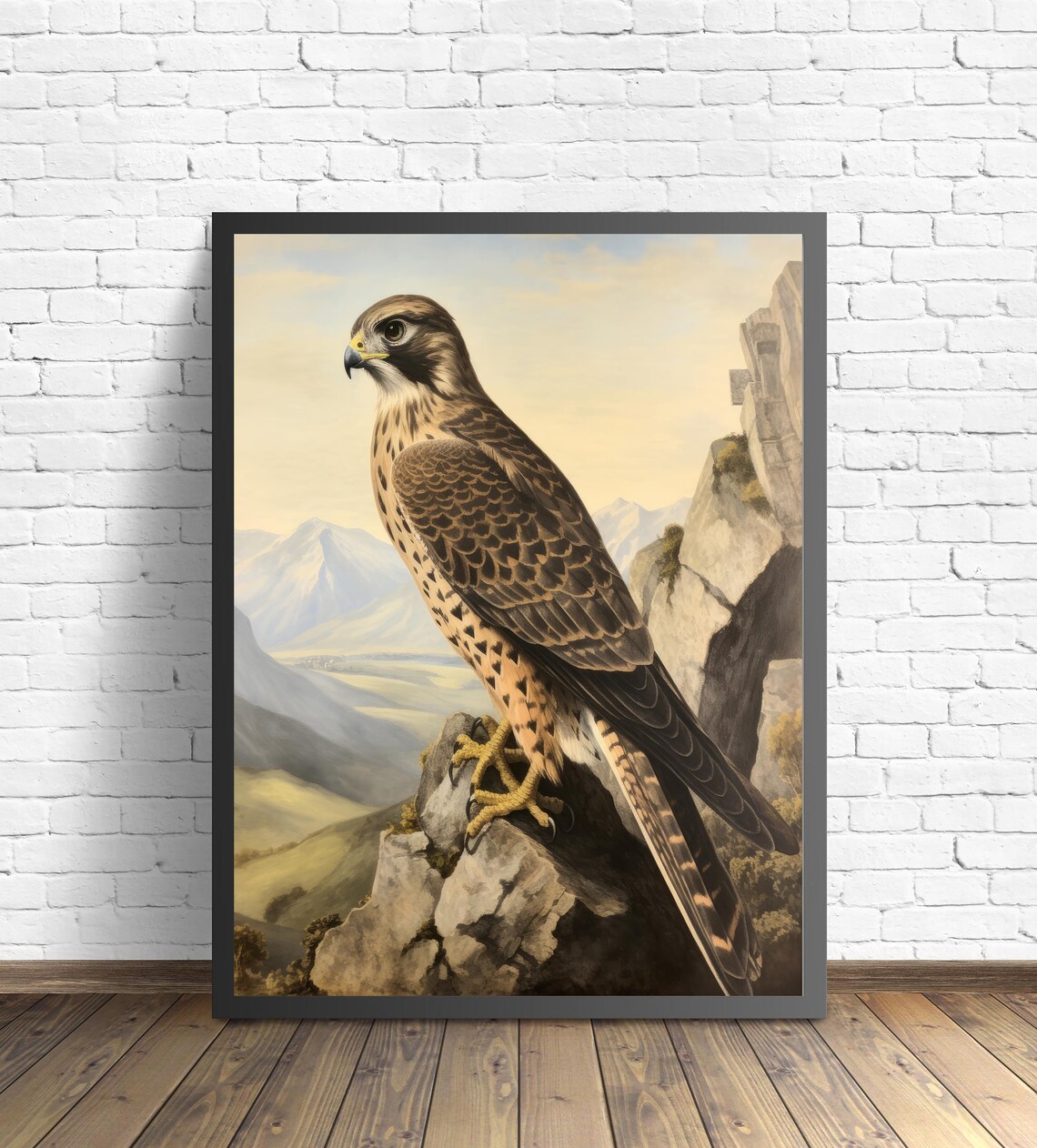 Merlin Falcon on a Rocky Cliff Above a Mountain Valley Bird Poster - Image 2