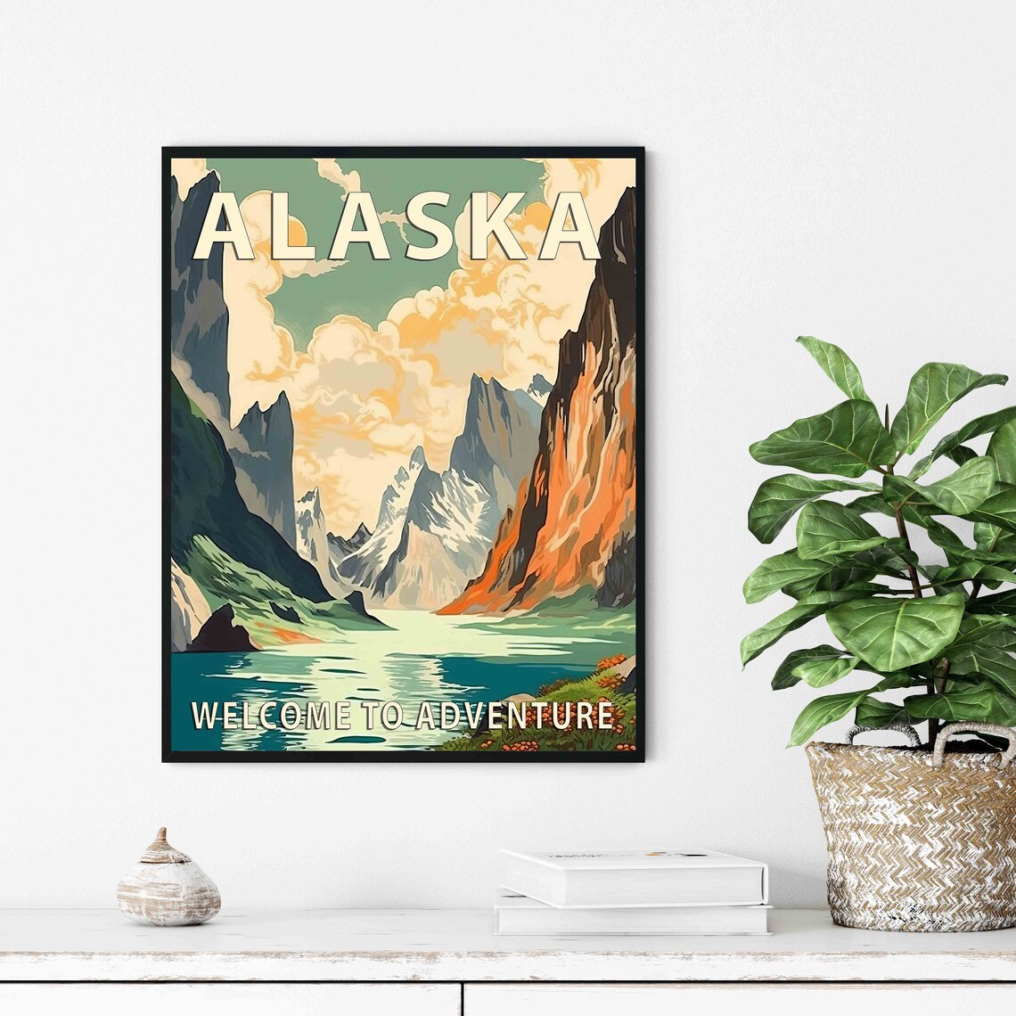 Alaska Wilderness Adventure Retro Fjord Between Towering Peaks Poster - Image 2