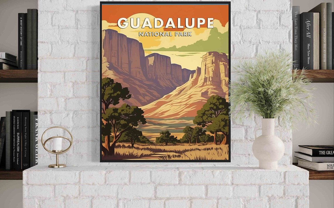 Guadalupe National Park Desert Cliffs Sunset Retro Travel Poster - Image 2