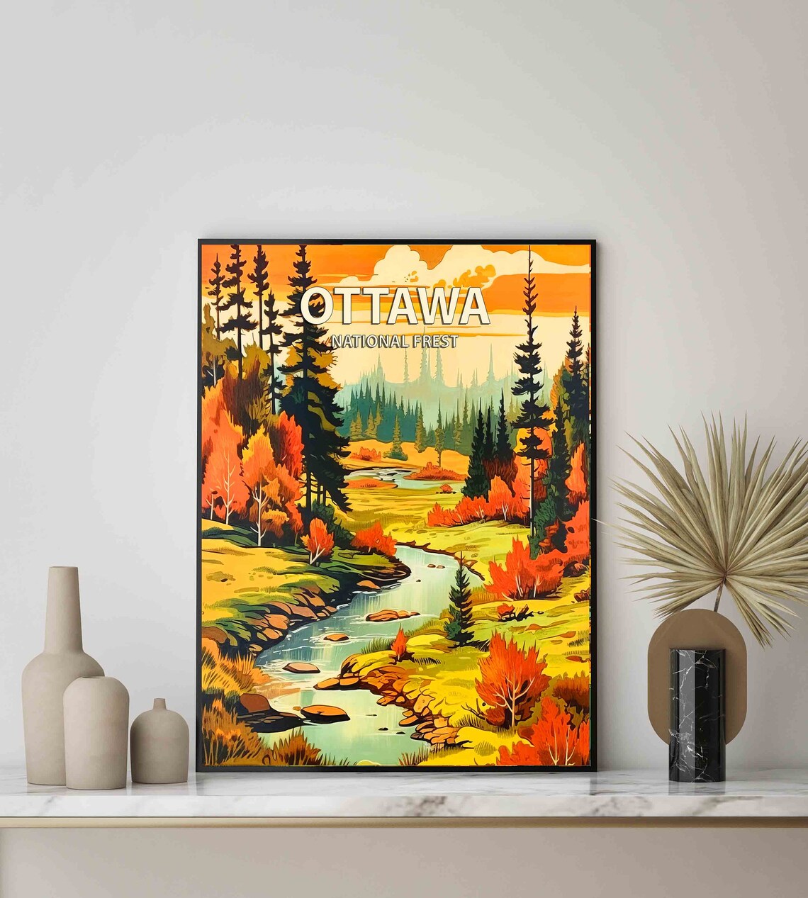Ottawa National Forest Michigan Autumn Stream Nature Scene Poster - Image 3