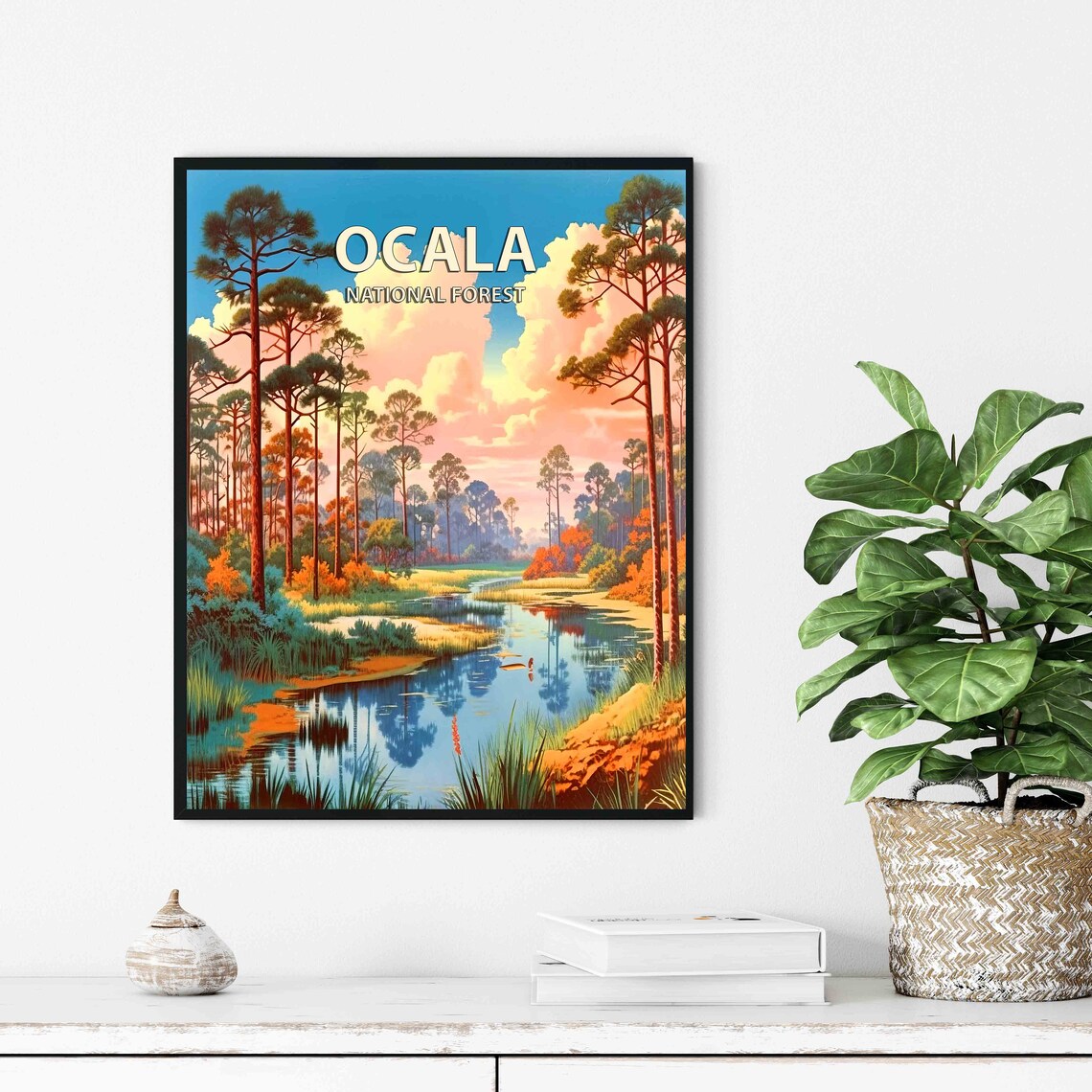 Ocala National Forest Cypress Stream Golden Sky Retro Travel Poster - Image 2