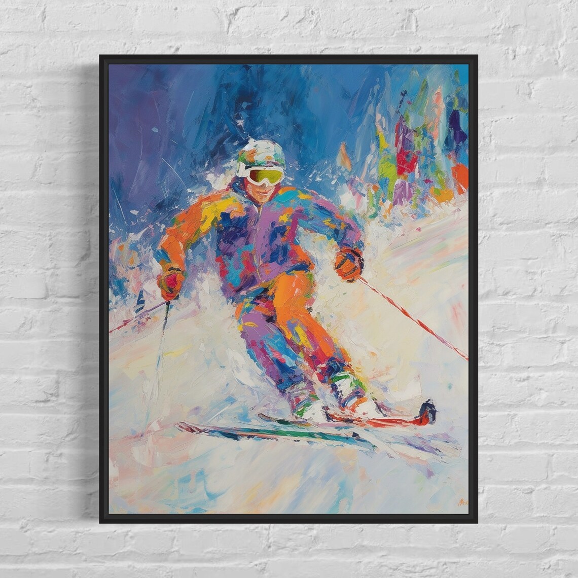 Vibrant Abstract Downhill Skier Oil Painting Style Art Poster