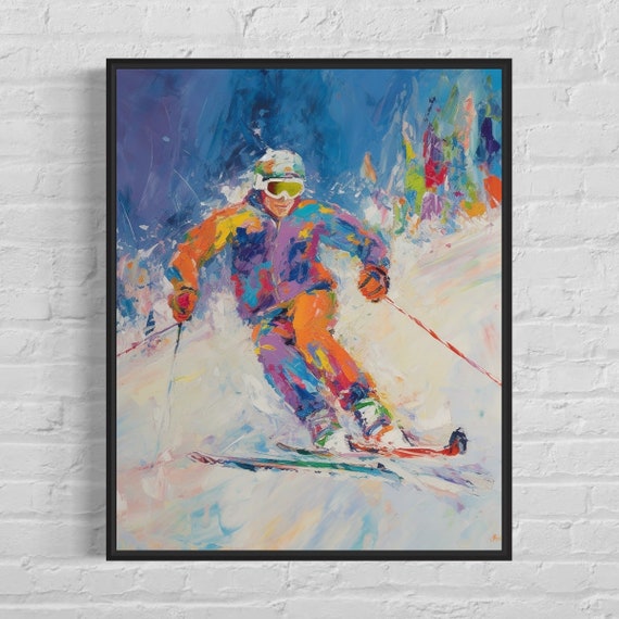 Skiing Abstract Painting Art Print Colorful Abstract Wall Art Poster
