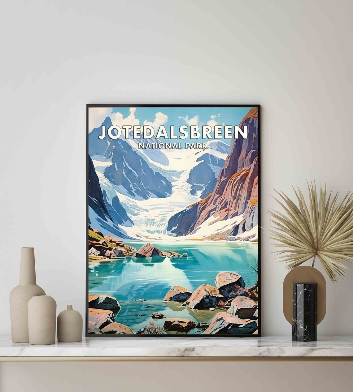 Jotedalsbreen Glacier Turquoise Lake Mountain Valley Travel Poster - Image 2