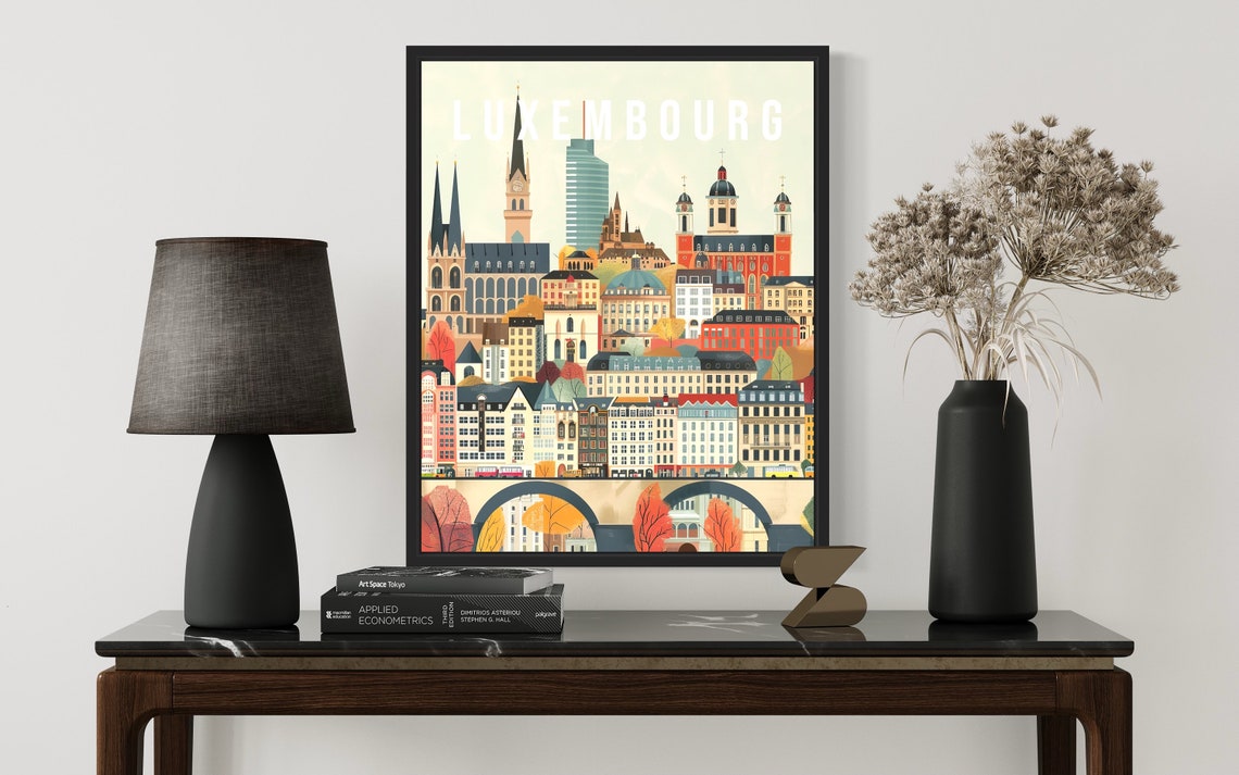 Luxembourg City Travel Poster with Old Town Skyline and Viaduct View - Image 2