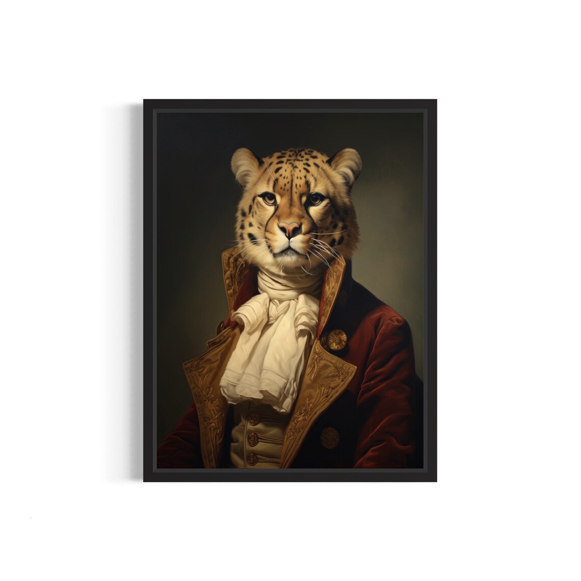 Regal Wild Big Cat in Red Velvet Aristocrat Coat Portrait Poster