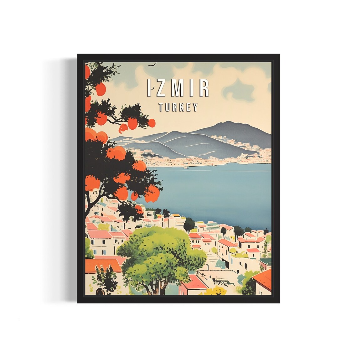 Izmir Turkey Aegean Bay With Citrus Trees Vintage Travel Poster