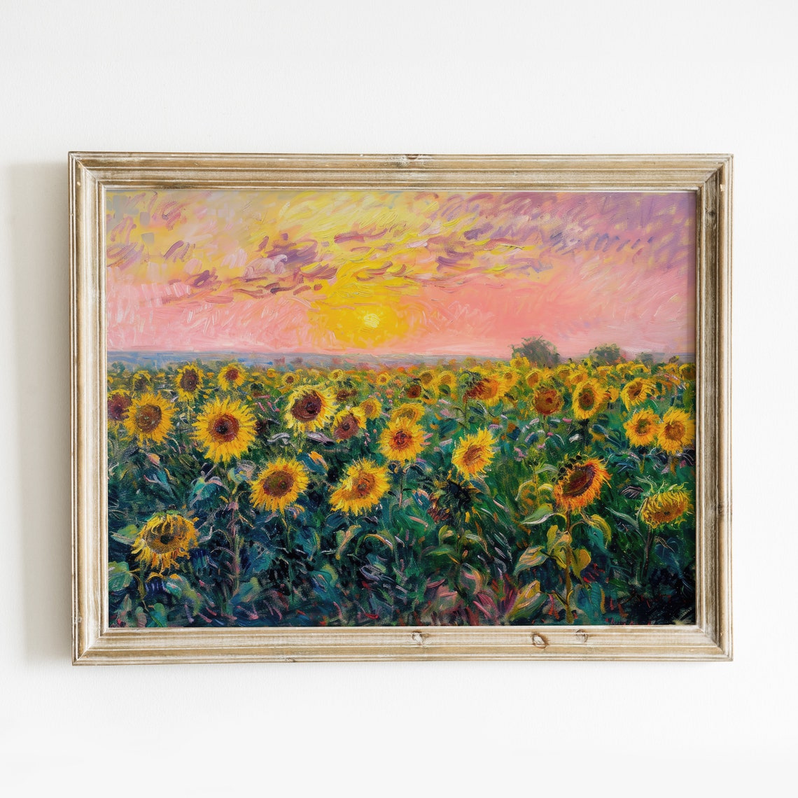 Sunflower Field Golden Sunset Impressionist Bloom Landscape Art Print