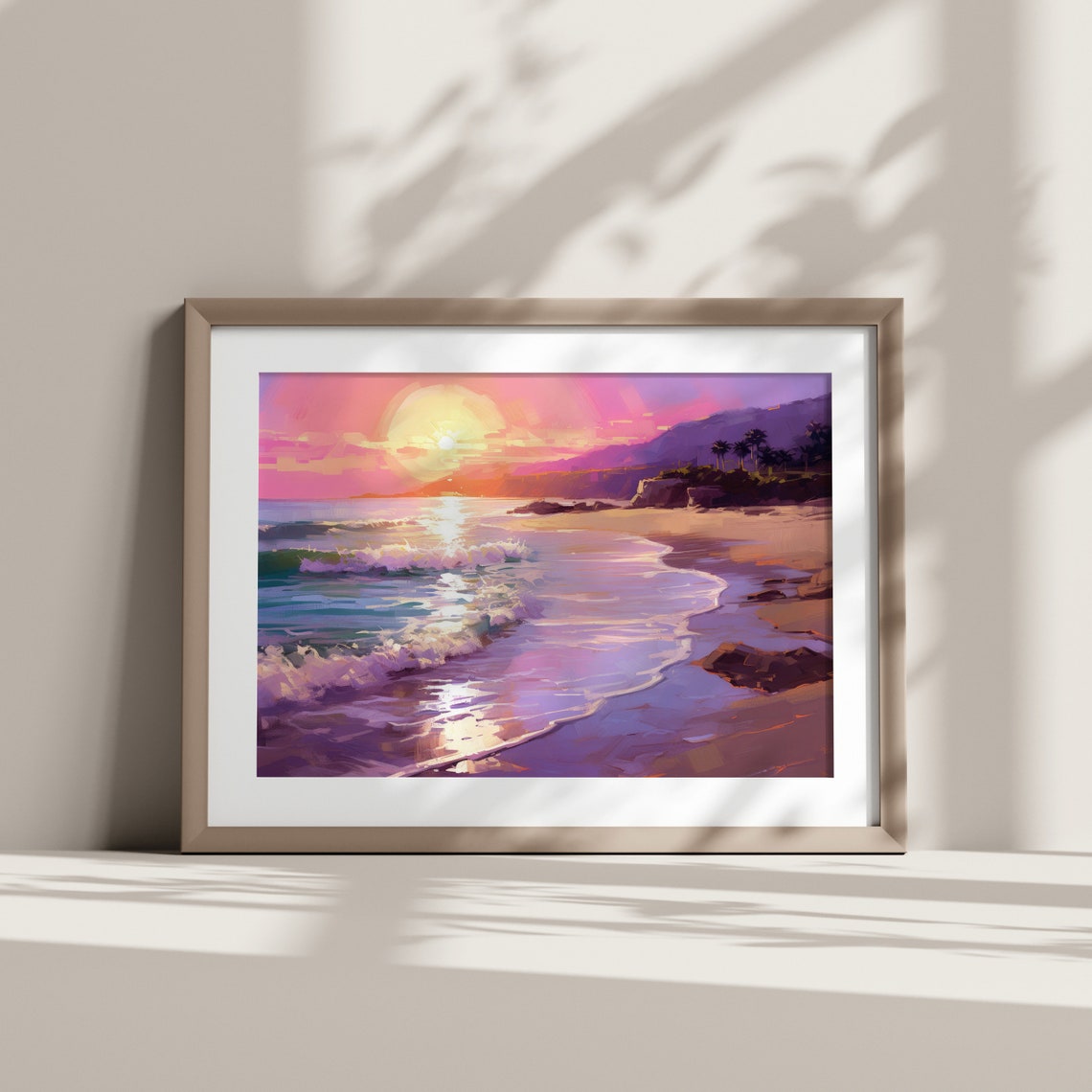 California Beach Sunset Pink Ocean Waves Palm Shore Travel Poster - Image 6