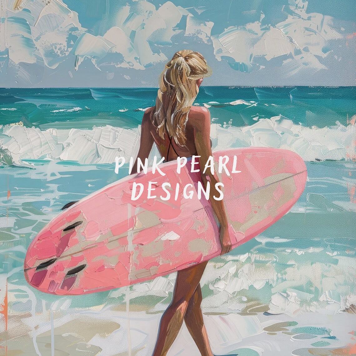 Surfer Girl Preppy Pink Surfboard Poster, Hawaii - Image 2