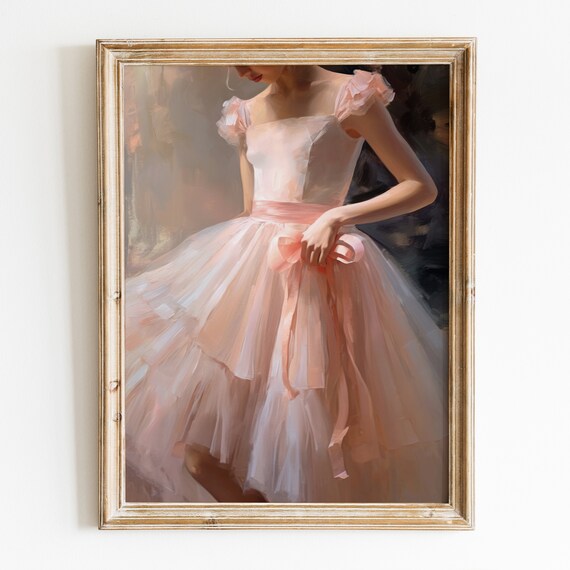 Pink Ballet Dancer Tulle Dress Ballerina Painting Wall Art Print