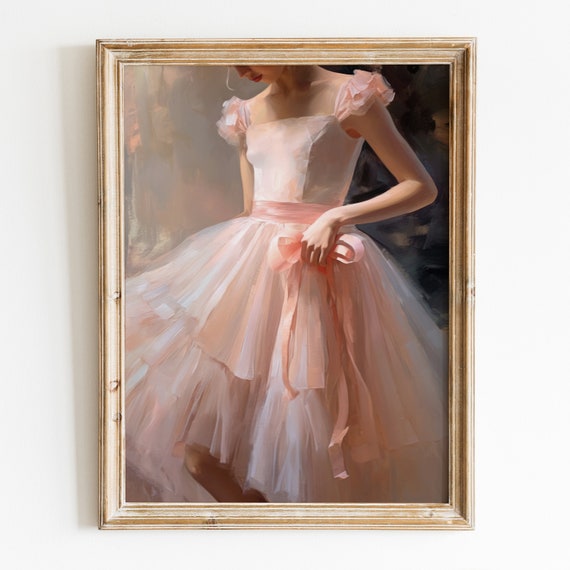 Vintage Ballerina Dress Wall Art Preppy Pastel Pink Room Decor Girly Ballet Poster Aesthetic Ballet Wall Art