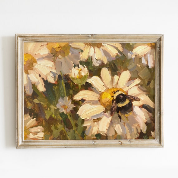 Cute Bee And Daisies Vintage Spring Art Print