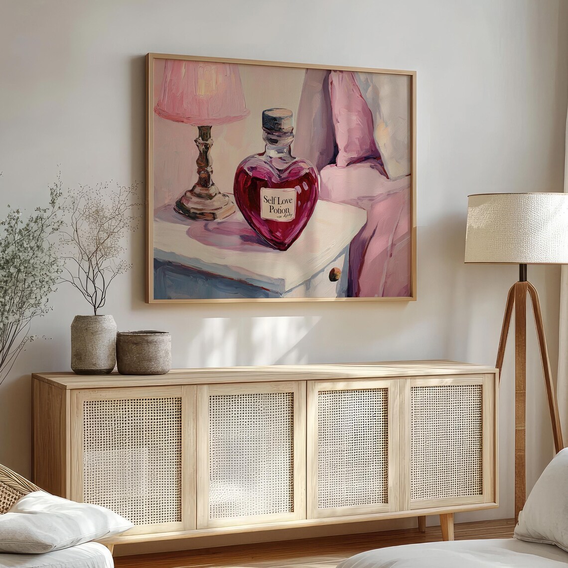 Self Love Potion Heart Bottle Pink Bedside Lamp Motivational Wall Art Poster - Image 3