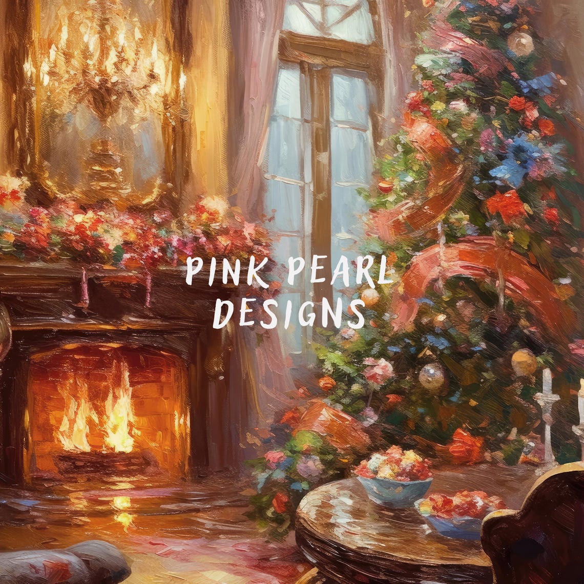 Cozy Christmas Tree Fireplace Vintage Living Room Holiday Poster - Image 2