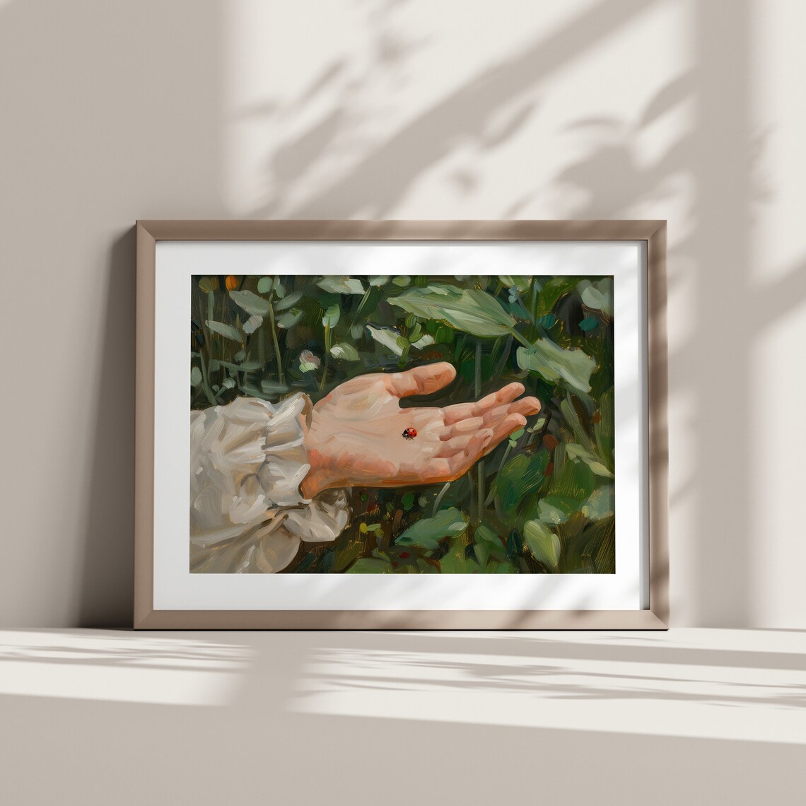 Red Ladybug On Hand Vintage Spring Art Print - Image 4