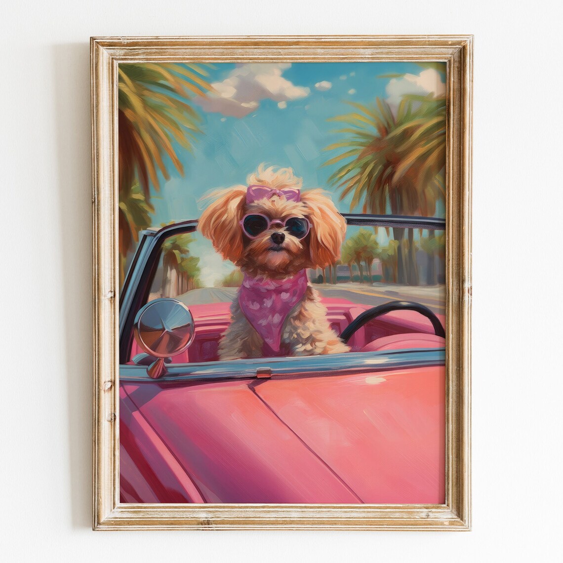 Preppy Cavapoo Retro Puppy Poster, Girly Decor