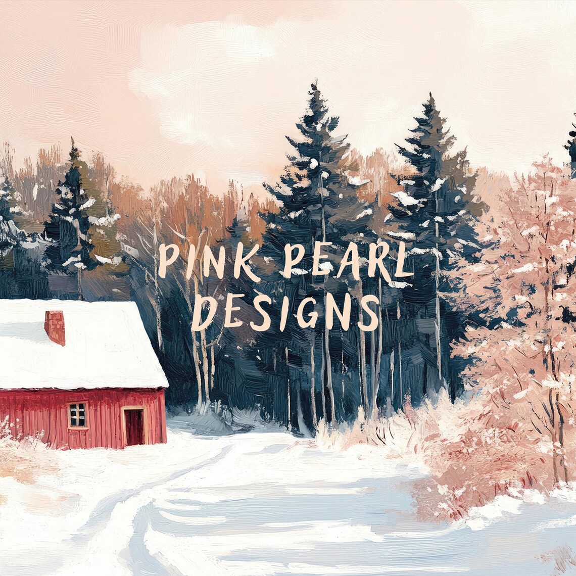 Red Cabin In Snowy Pine Forest Winter Landscape Wall Art Poster - Image 2