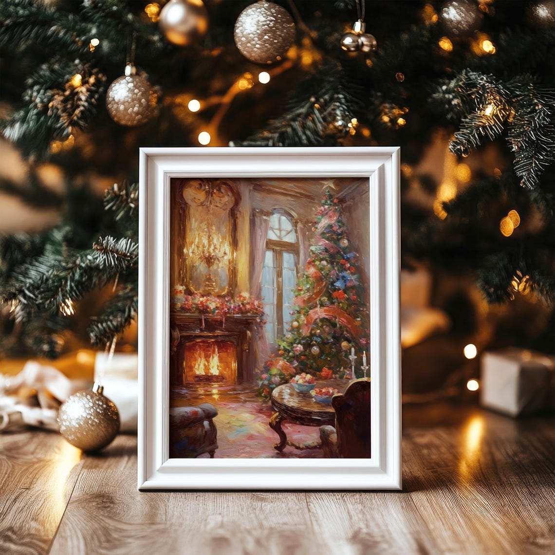 Cozy Christmas Tree Fireplace Vintage Living Room Holiday Poster - Image 5