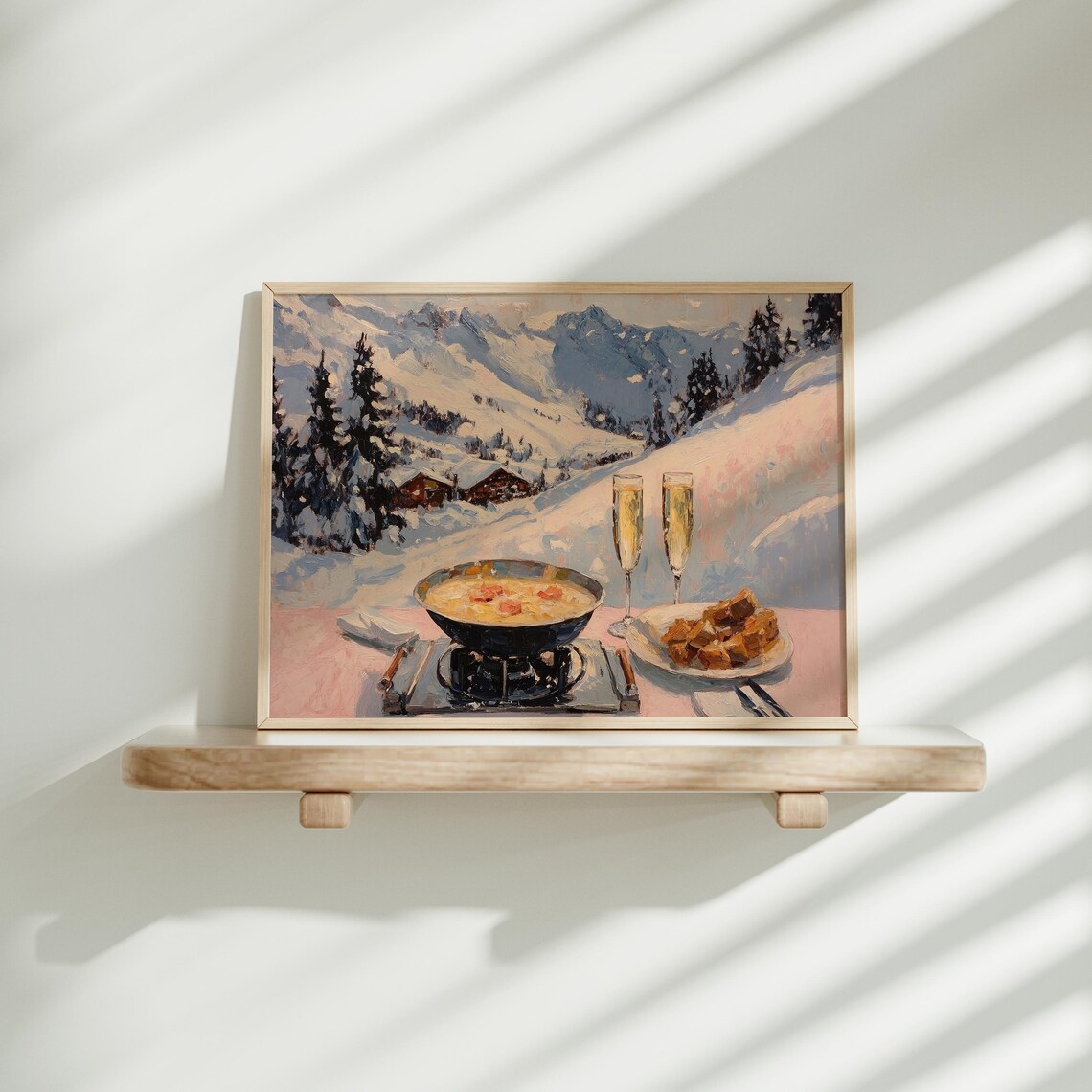 Cheese Fondue With Champagne Alpine Mountain View Art Poster - Image 3