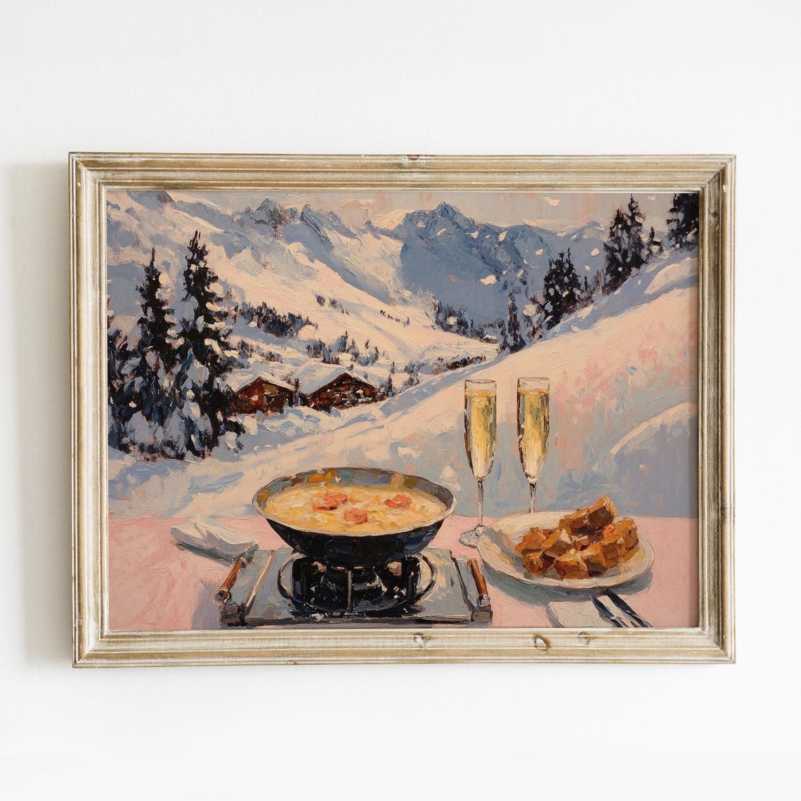 Cheese Fondue With Champagne Alpine Mountain View Art Poster - Image 6