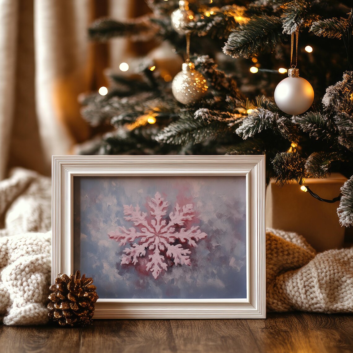 Pink Snowflake Preppy Winter Christmas Art Print - Image 5
