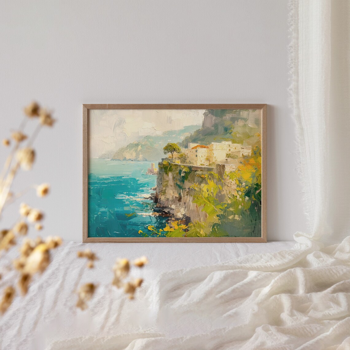 Amalfi Coast Italy Cliffside Village Turquoise Sea Oil Painting Poster - Image 4