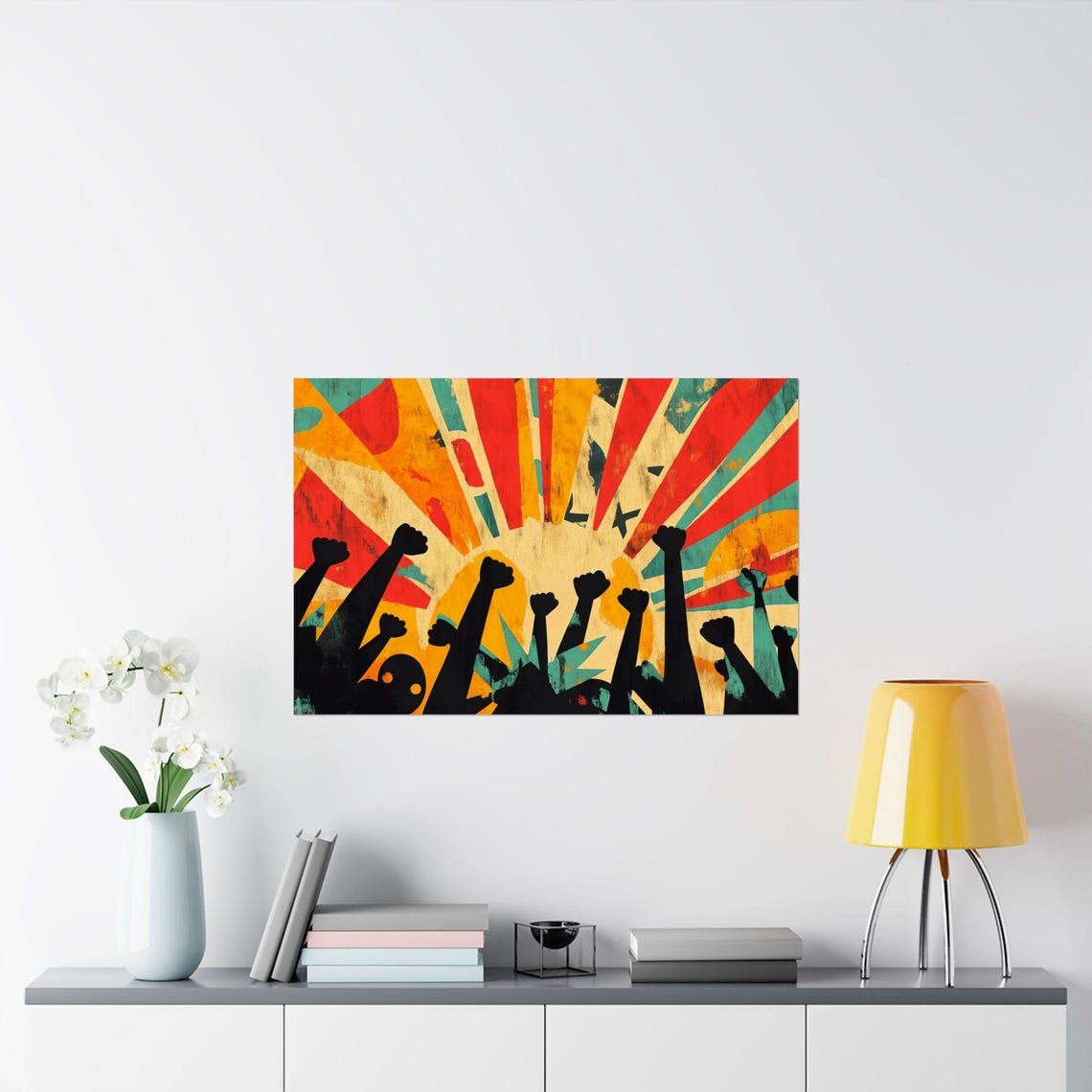 Raised Fists Sunburst Protest Power Unity Statement Art Poster - Image 3
