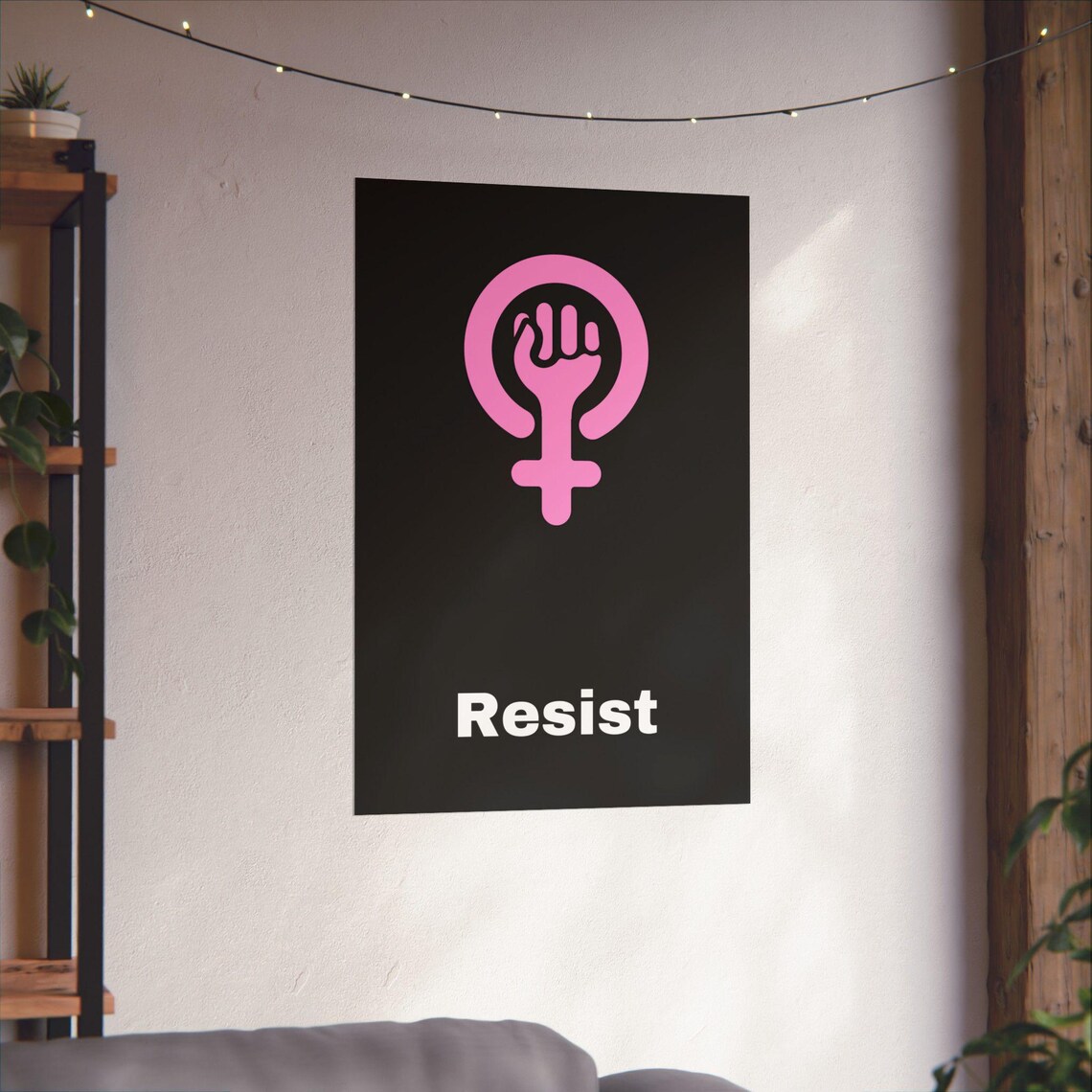 Resist Pink Feminist Fist Women Rising Bold Black Protest Poster - Image 3