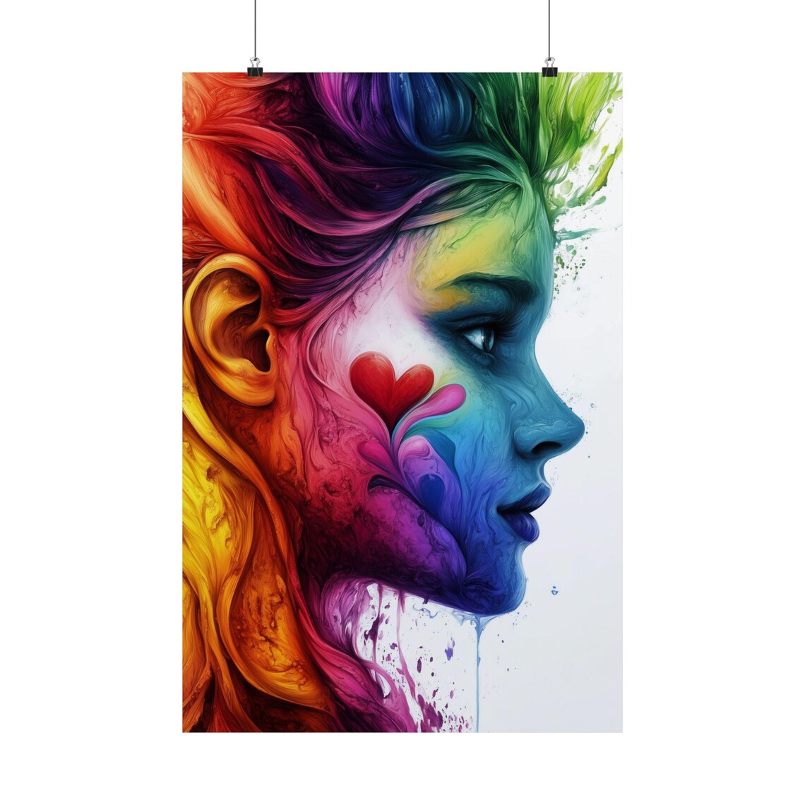 Love Is Love Rainbow Heart Woman Profile LGBTQ Pride Art Poster