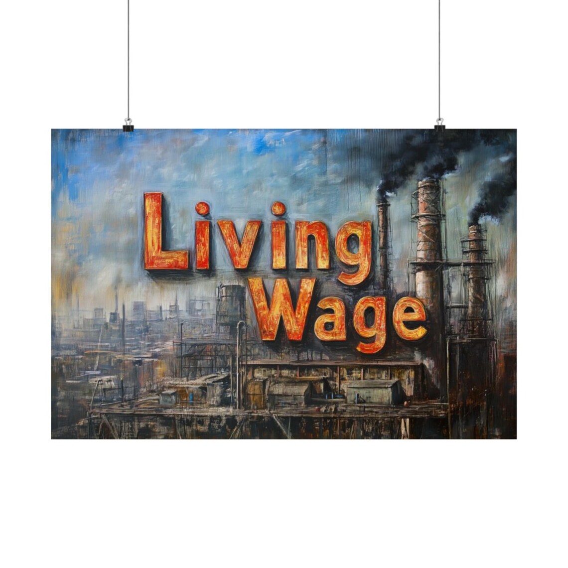 Living Wage Industrial Factory Bold Statement Labor Art Poster